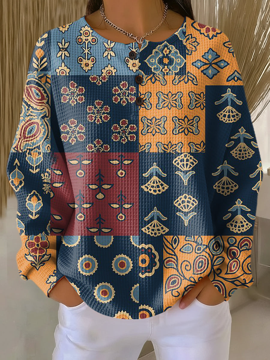 Emily | Sweater with Ethnic Check Floral Print