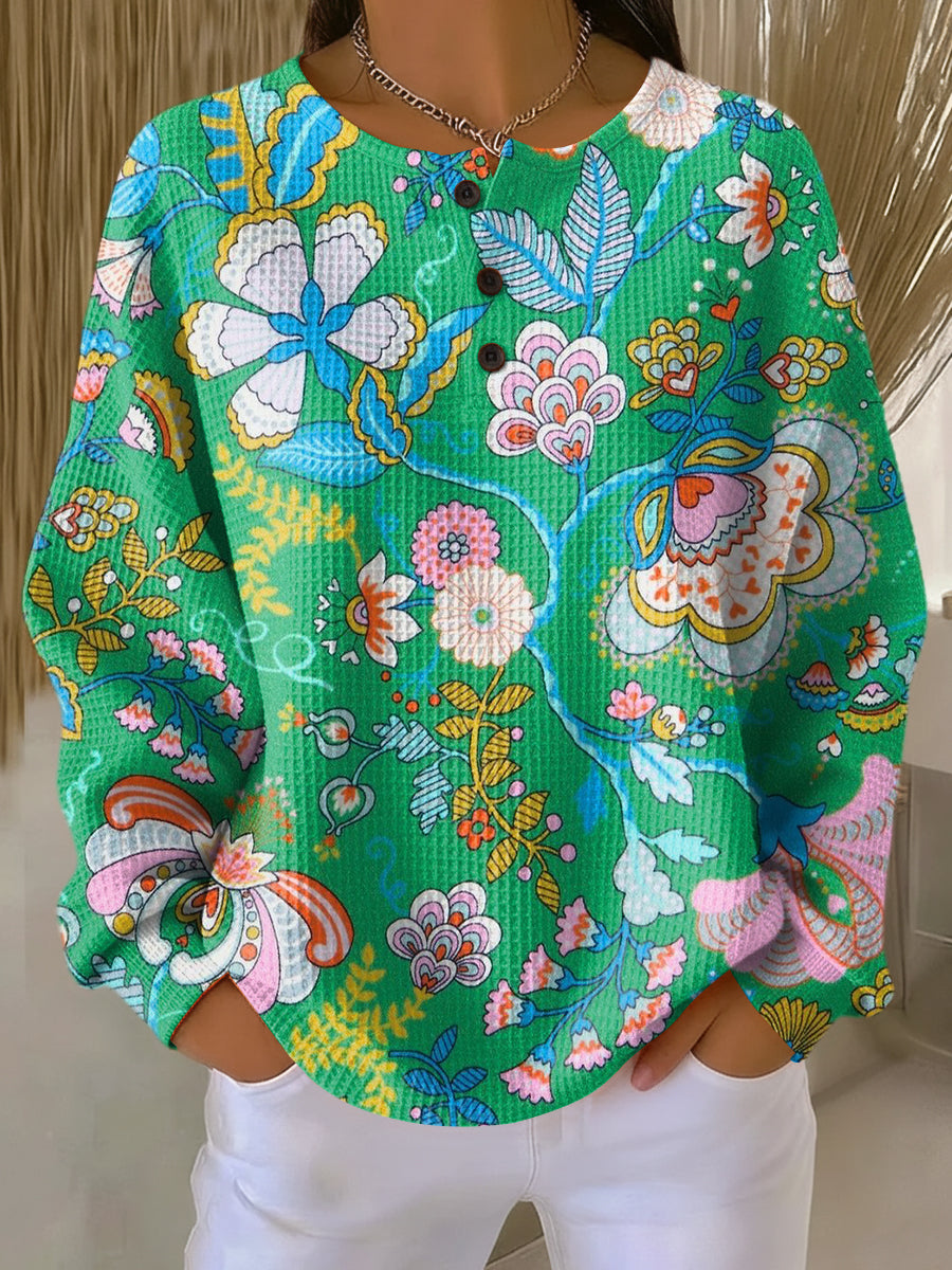 Emma | Sweater with Colorful Ethnic Flower Print