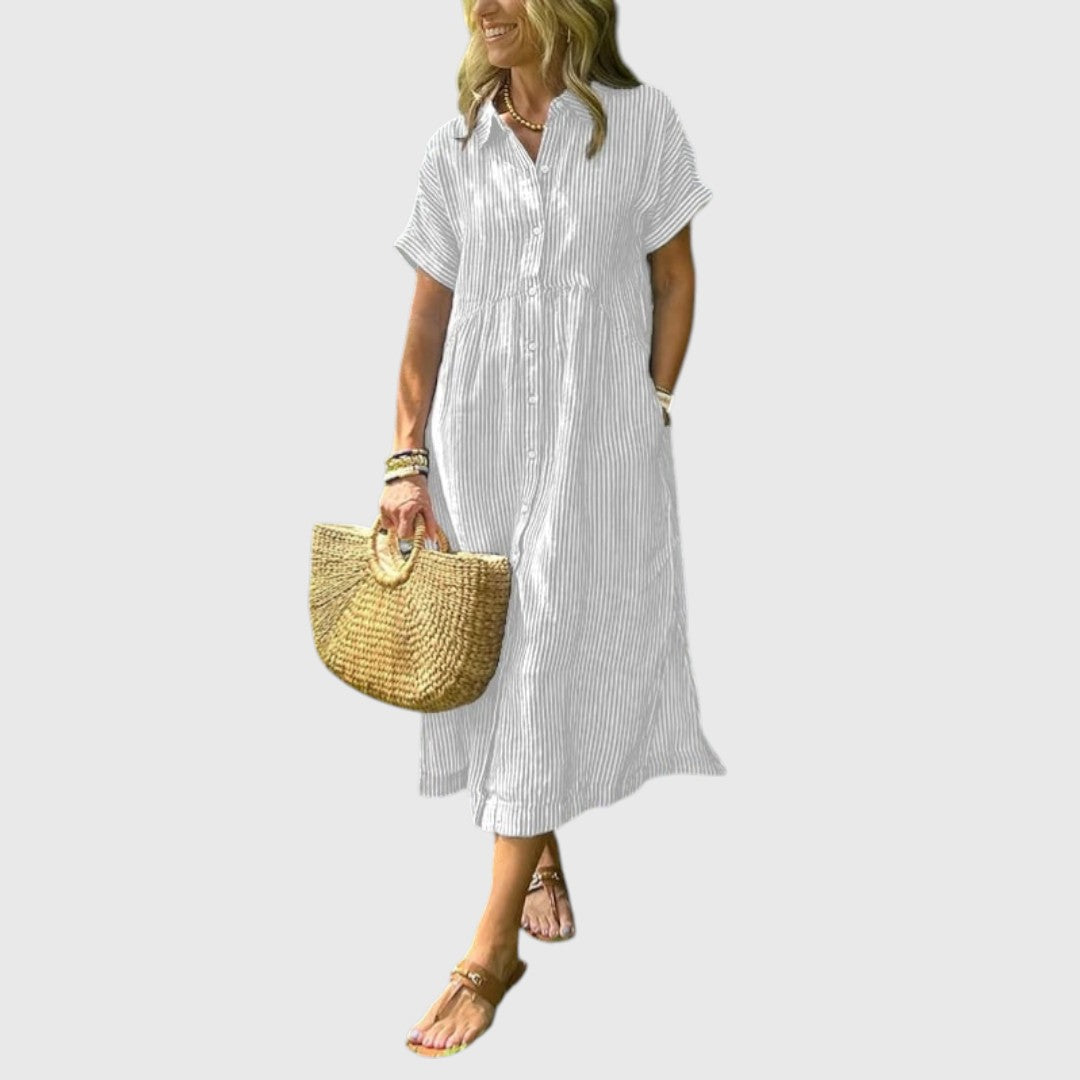 Marian - Striped maxi dress with lapels and buttons