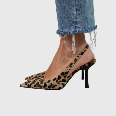 Seda - Pointed Toe Leopard Print Slingback Khaki Stiletto Heels