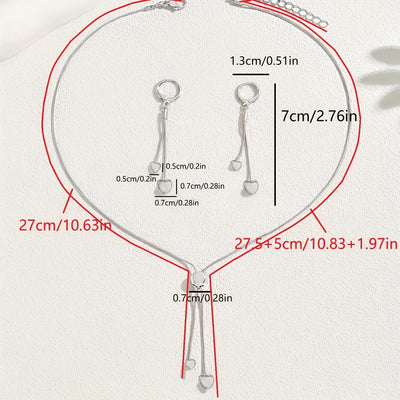 Adjustable Heart Pendant Necklace & Earrings Set