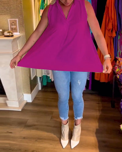 Jodie - Sleeveless Top with Ruffles and Lapels