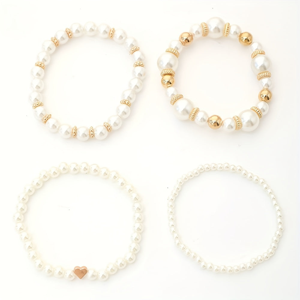 Pearl Heart Bracelet Set