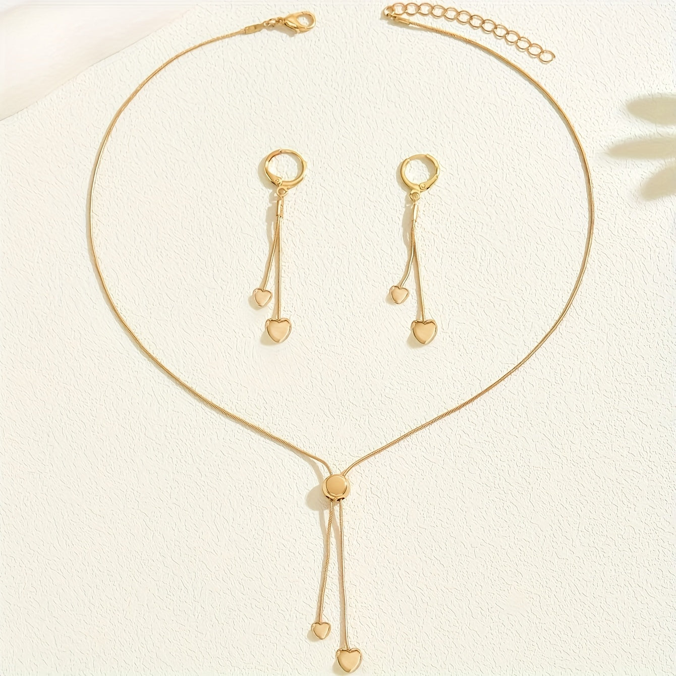 Adjustable Heart Pendant Necklace & Earrings Set
