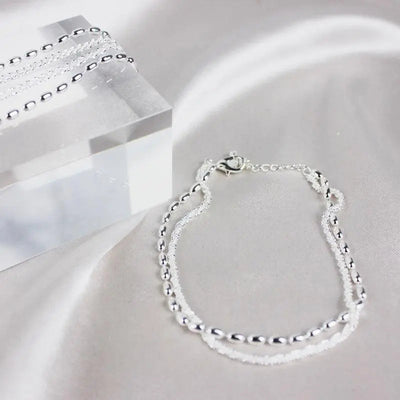 Silver Bracelet Set with Zirconia Details