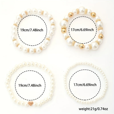 Pearl Heart Bracelet Set