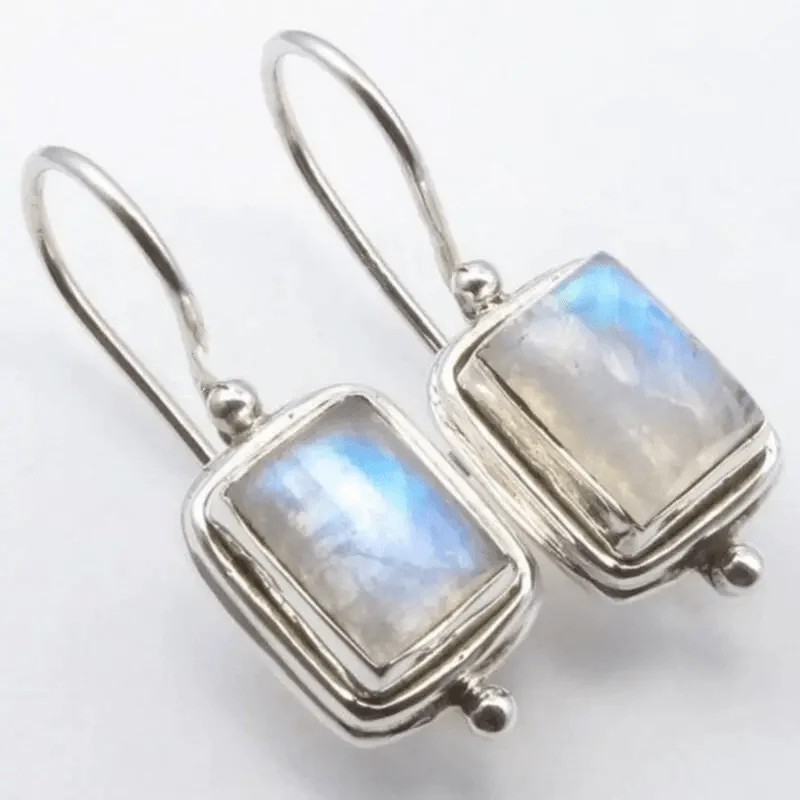 Square Moonstone Gold Earrings