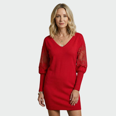 Ellie - Luxurious Midi Dress With Lace Sleeves